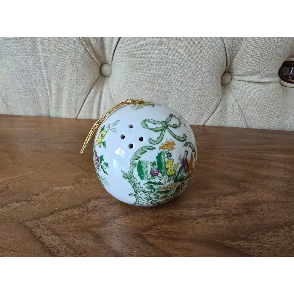 Vintage porcelain pomander scent ball floral chinoiserie ornament